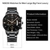 NIBOSI Men's Business Watch, Black, Big Face, Chronograph, Analog, Stylish, Casual, Metal Band, Stainless Steel, Date Display, Fluorescent, Luxury, Fa