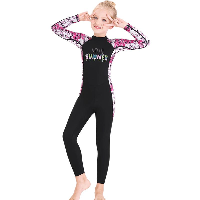 Children's Long Sleeve One-Piece Swimsuit - Girls' Quick-Drying Sunscreen Diving Suit