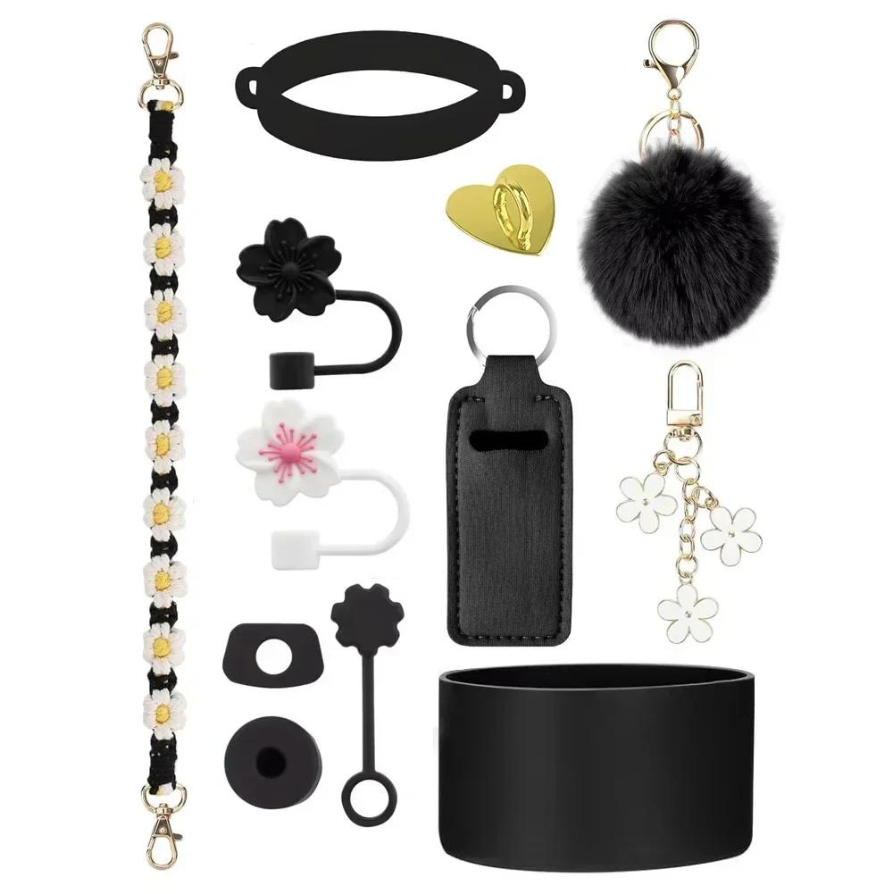 

12pcs tumbler accessories set for 30oz 40oz cups, handle strap straw toppers silicone boot charms keychain decorations Below 50ml