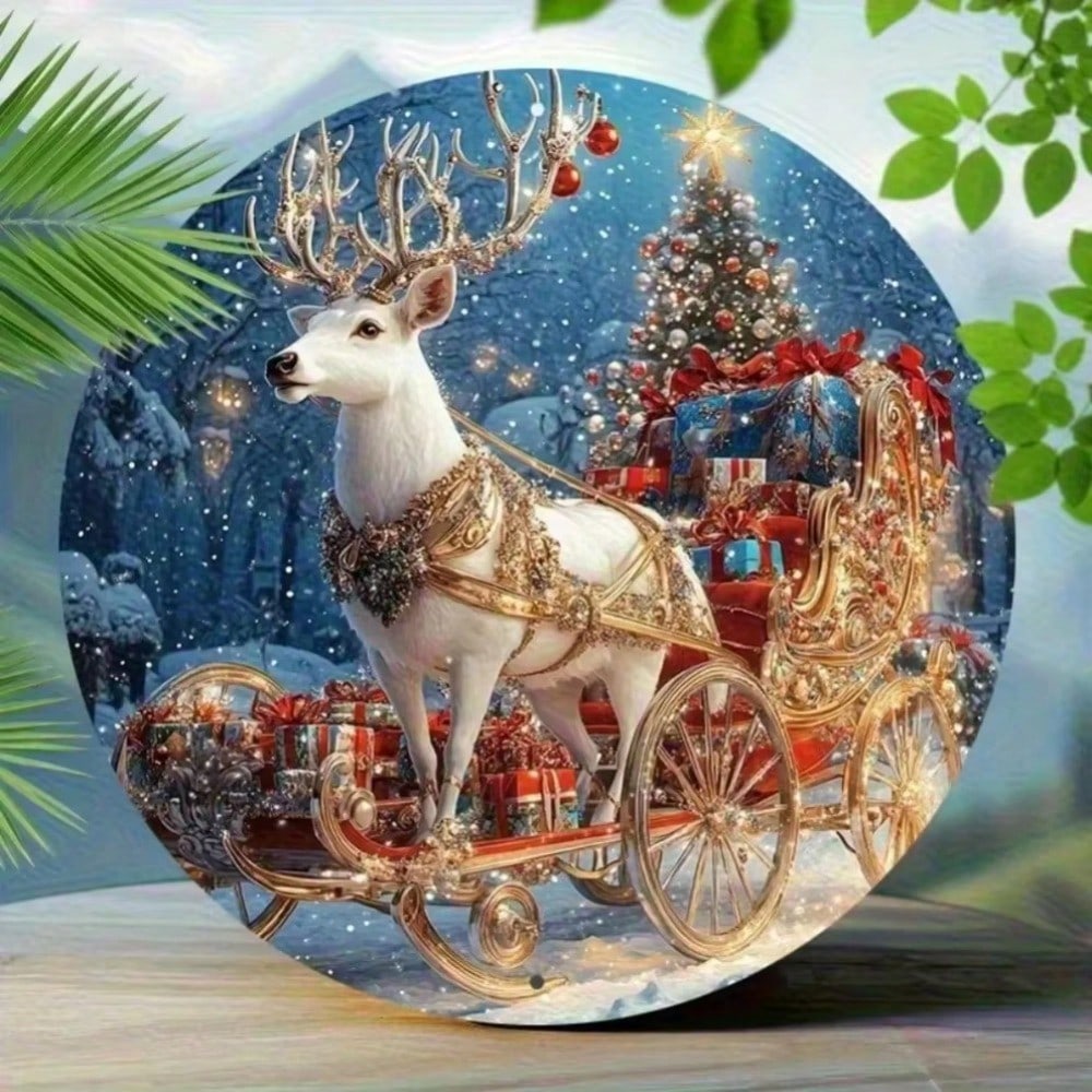 Vintage Reindeer Snow Carriage Tin Wall Art Retro Holiday Home Decor