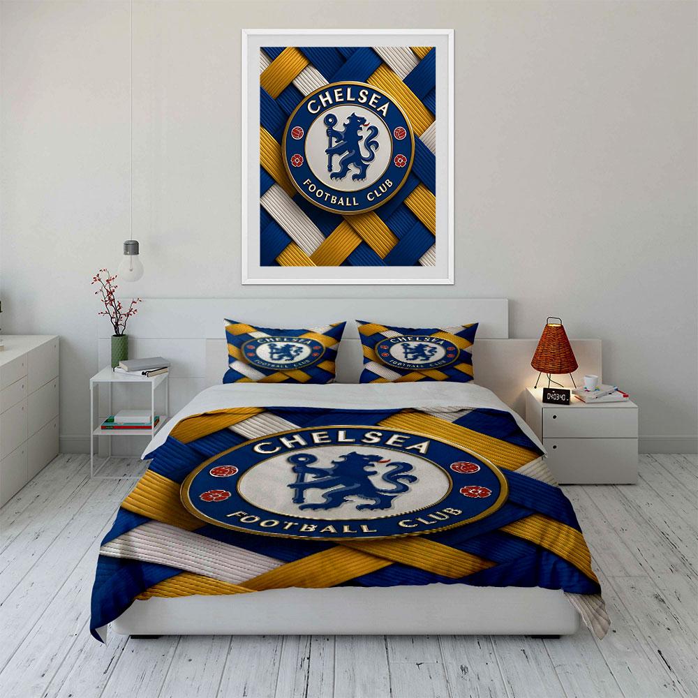 Chelsea FC Bedding Set Three-Piece Bedding Duvet Cover Set Duvet Cover Pillowcases (1 * Duvet Cover 2 * Pillowcases, Without Duvet Insert)