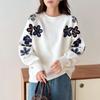 French Retro Heavy Industry Embroidery Flower Crew Neck Autumn and Winter New Sweater Women's Inner Top Sweet Knitted Bottoming Shirt