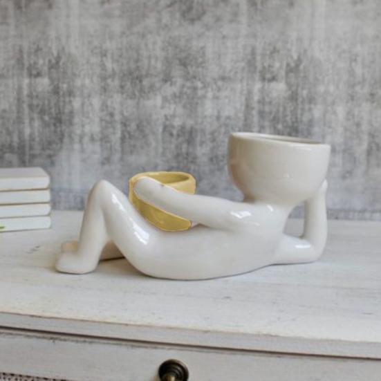 Lazy Guy Planter Resin Lying Down Figure Flower Pot with Drainage Hole
