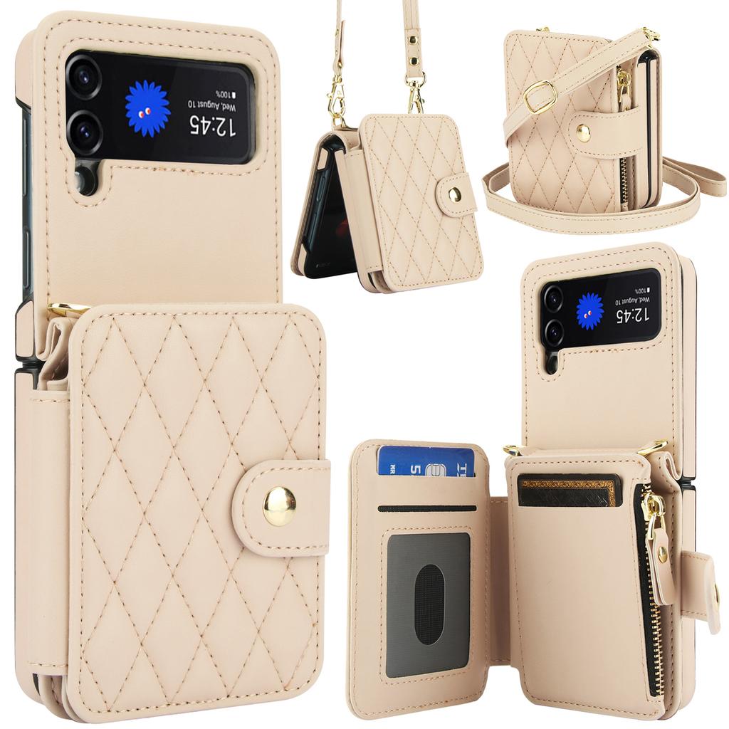 Crossbody Wrist Strap Wallet Card Holder Phone Case for Samsung Galaxy Z Flip 7 6 5 4 Flip6 Flip5 Flip4 Flip3 Leather Bag Cover
