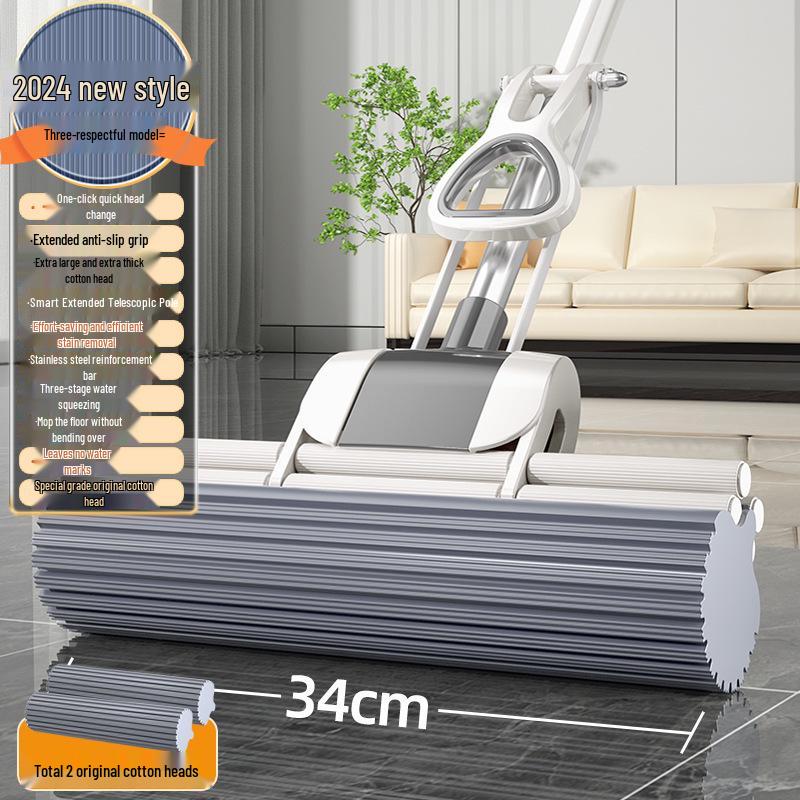 Large PVA Sponge Roller Mop - Hand-Free Squeeze, Absorbent & Lightweight