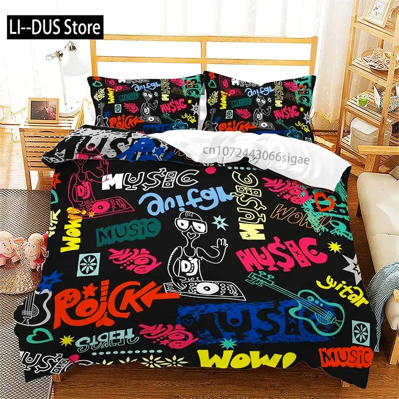 Graffiti Duvet Cover Hip Hop Street Culture Print Bedding Set Microfiber Colorful Overlapping Blocky Letters Art Comforter Cover