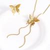 18K Gold Plated Titanium Jewelry Set: Pull-out Butterfly Necklace, Tassel Earrings, Luxury Studs, and Sweater Chain Ring