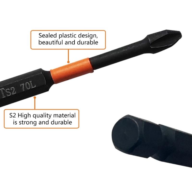 6Pcs Magnetic Screwdriver Bit Set Cross Antislip 1/4inch Power Driver Bit for Impact Driver 25/50/65/70/90/150mm