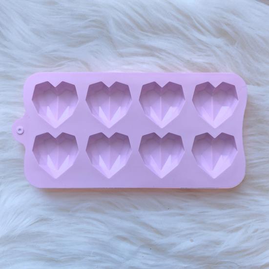 8-Holte Diamant Hart Siliconen Vorm voor Bakken Anti-Aanbak Valentijnsdag Chocoladevorm 3D Diamant Hartvormige Snoep IJsblokjesvorm Zeepmaakvorm