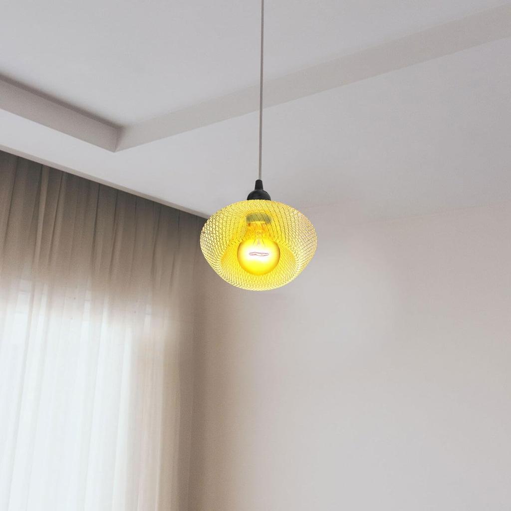 Gadpiparty Golden Iron Mesh Pendant Light Shade - Vintage Hollow Ceiling Lamp Cover for Home, Kitchen, Bar, and Restaurant Decor