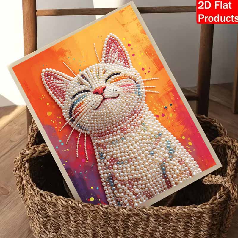 Pearl Painting Handmade DIY 5D Pearl Cat Animal Flower Pattern Decorative Hanging Painting