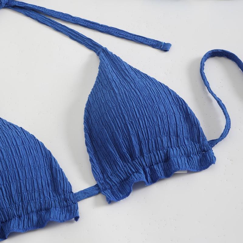 Sexy Bikini Three-piece Fabric Swimsuit Women's Solid Color Beachwear Vacation