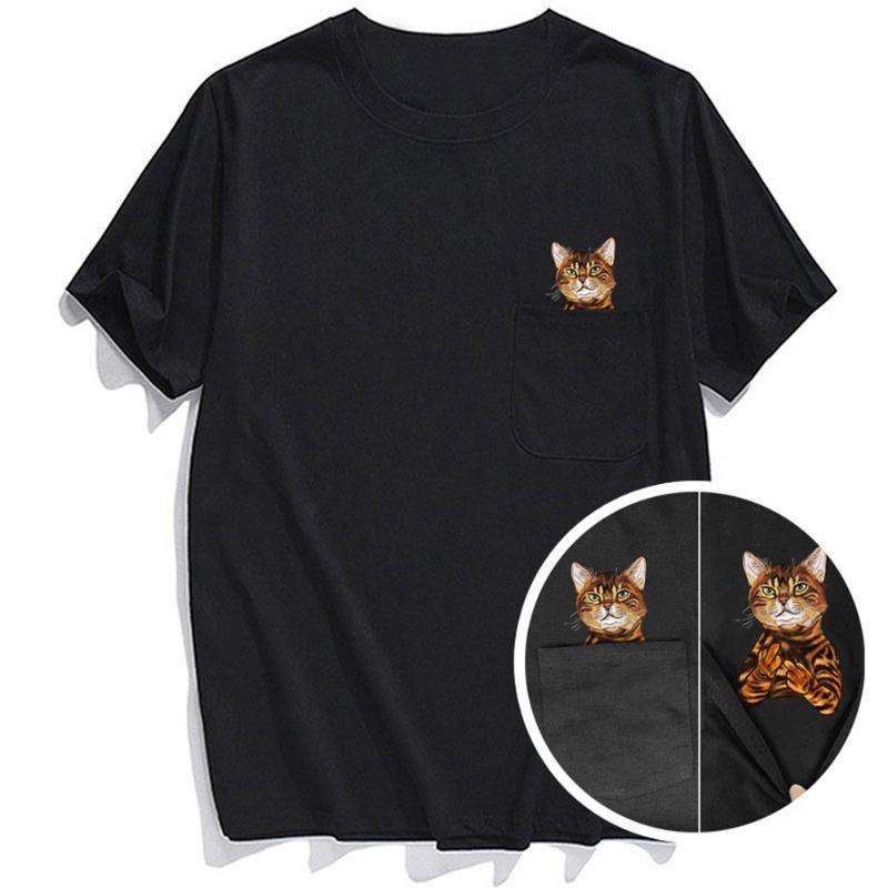 Pocket Cat Short Sleeved T-shirt Men's Shirt Cat T Brown Bear Fun Novel Pet Shirt