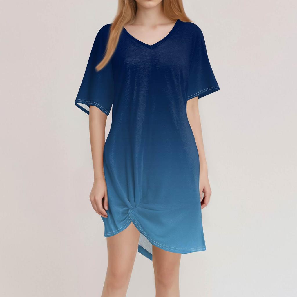 שמלות אופנה נשים קז'ואל רפויות מודפסות שרוול קצר צווארון וי