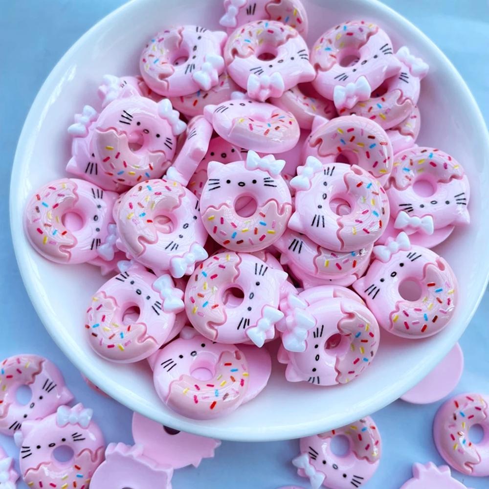 12 Pieces Of Cartoon New Kawaii Donut Kitten Series Resin Handmade Diy Jewelry Gifts Hair Clip Accessories