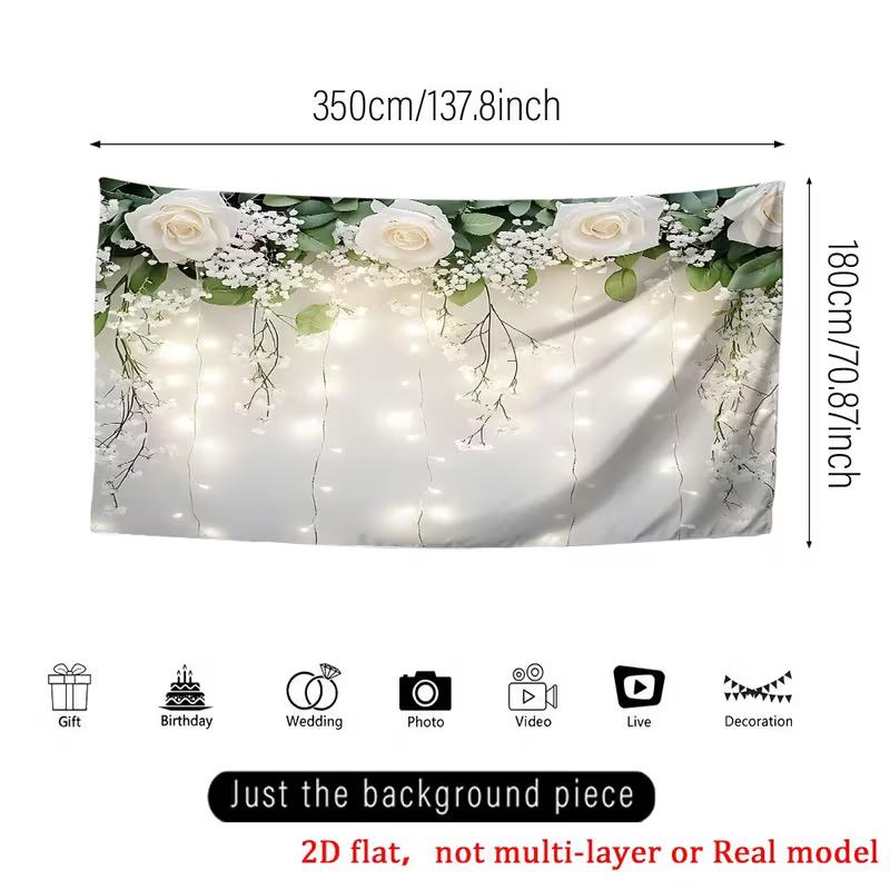 Sfondo Fotografia Elegante Rosa Bianca 2D con Verde Banner