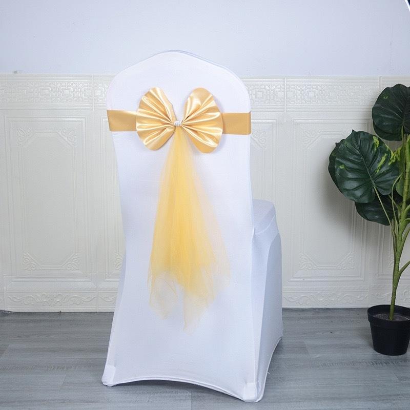Chair Back Decoration Elegant Stretch Chair Bow Organza Ribbon Chair Decor For Birthday Hotel Wedding Accessories