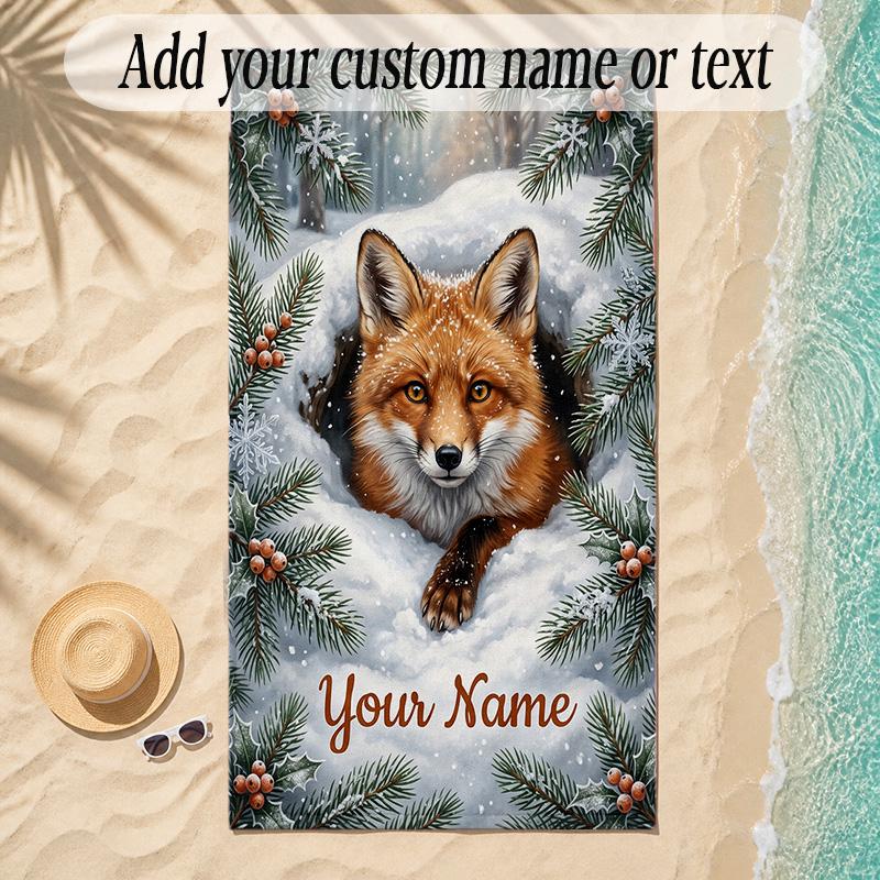 Fox Theme Soft Beach Towel Personalized Custom Name Text Towel Portable for Beach Pool Travel