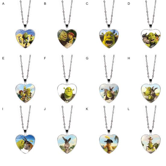 Pendant Necklace Heart Cartoon Shrek Pattern Jewelry Bright Luster Adjustable Necklace for Birthday