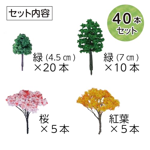 [Asunico] Diorama Trees for Railway Models, Landscapes, and Architectural Models (Set of 40, Cherry Blossoms, Autumn Leaves, 7cm Broadleaf Trees, 4.5c