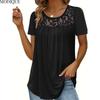 Summer Plus Size New Women's Minimalist Hollow-out Lace Solid Color T-Shirt Ladies Casual Short Sleeve O-Neck Top