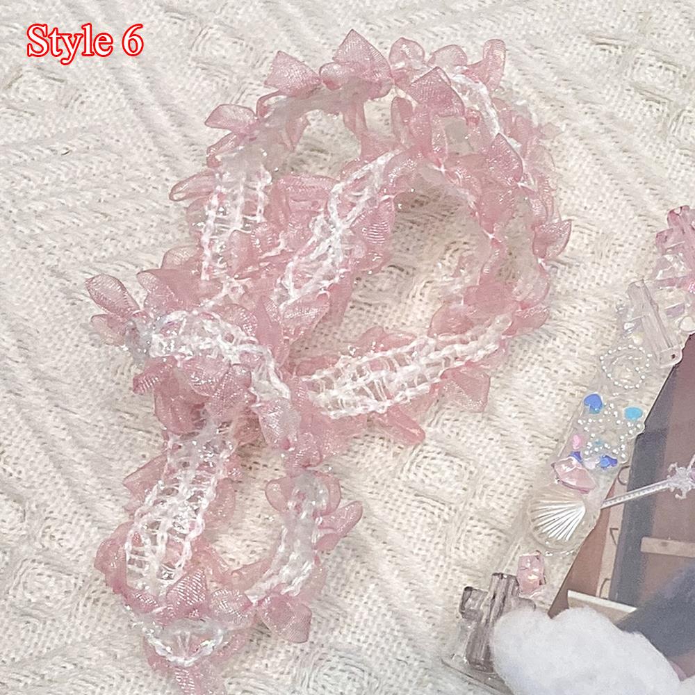 1M Pleated Pink Lace Embroidered Handmade Ribbon DIY Home Sewing Supplies Pink White Packaging Material Photocard Holder Decor 1M