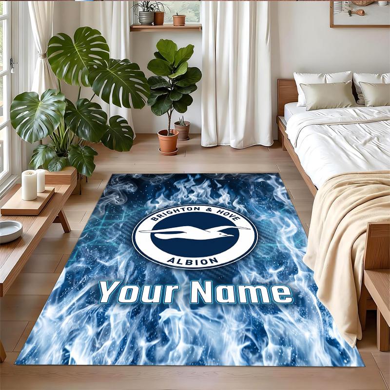 Crystal Velvet Rug Custom Name Text, Soft Non Slip Floor Mat Home DecorBrighton & Hove Albion Football