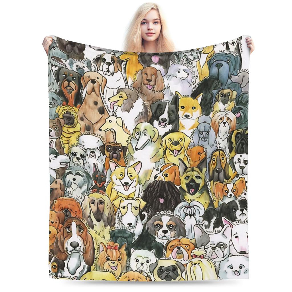 Retro Vintage Art Cute Dogs Blanket Quality Soft Warm  Throw Blanket Autumn Kids Couch Chair Sofa Bed Fashion Bedspread