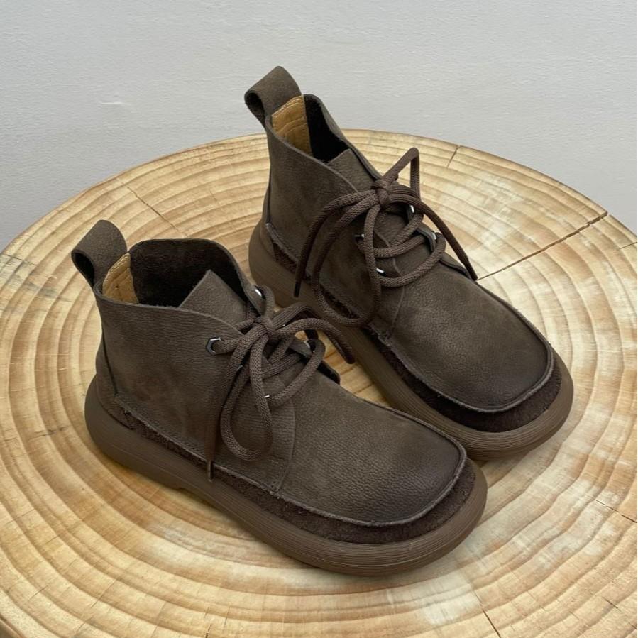 

Short Boots Women s Winter Lace-up Retro Ankle Boots Women s New Platform Casual Round Head Bootie Women Women s Shoes Ankle 40 сірий колір