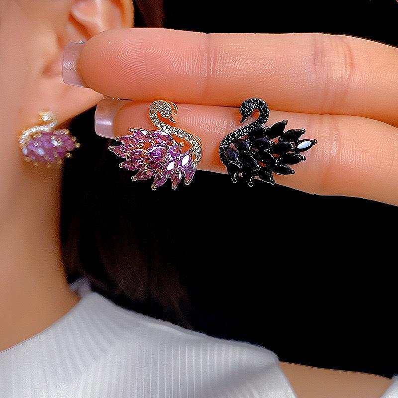 S925 Silver Needle Swan Earrings with Micro-Inlaid Zircon – Elegant, Fashionable, and Versatile