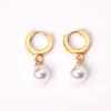 Fashionable Stainless Steel Pearl Pendant Hoop Earrings Elegant Sweet Wedding Jewelry for Girls Waterproof Studs for The Beach