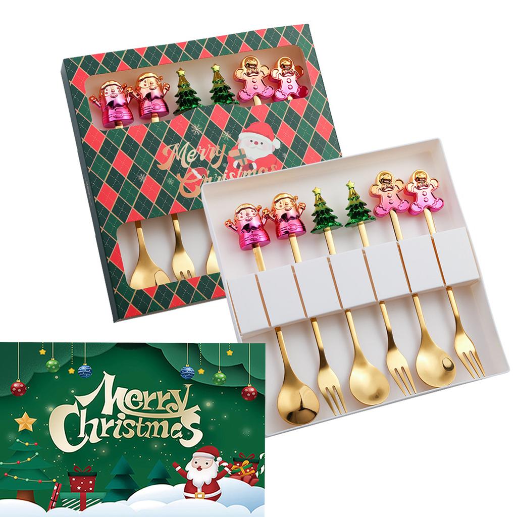 Set Regalo Cucchiaini da Caffè Forchette di Natale in Scatola con 1 Biglietto di Natale, Cucchiaino da Caffè Natalizio Forchette da Cena Cucchiaino da Dessert Stoviglie Regalo