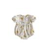 Newborn Baby Girl Sunflower Embroidery Romper with Puff Sleeves - Summer Bodysuit
