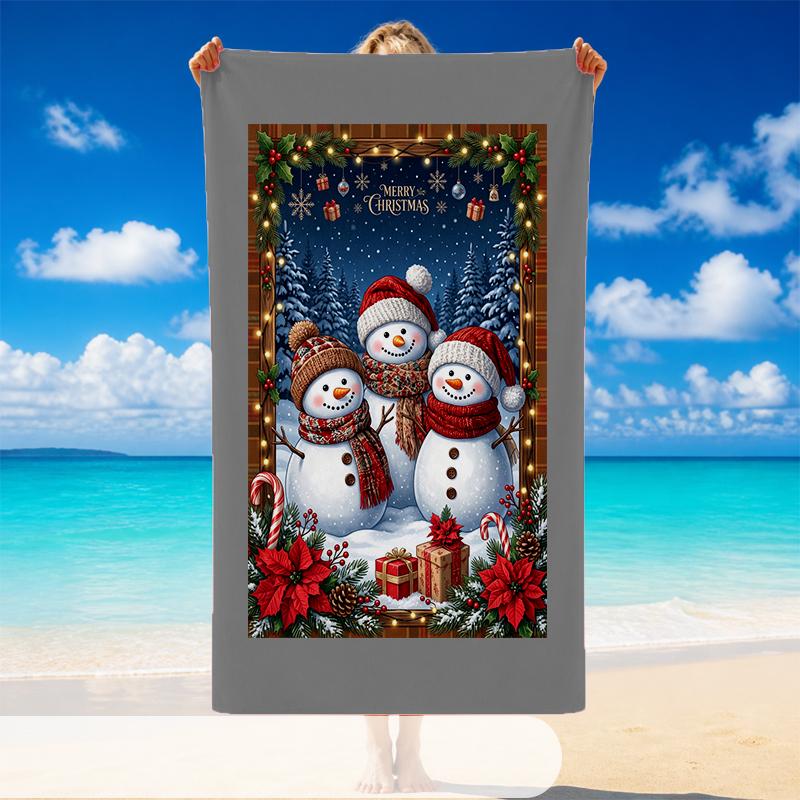 Christmas Printed Beach Towel Soft Quick Dry For Indoor Outdoor Home Use Holiday Gift