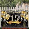 2D Black Gold Glitter Diamond Number 15 Balloon Happy Birthday Backdrop Teen Wall Tapestry
