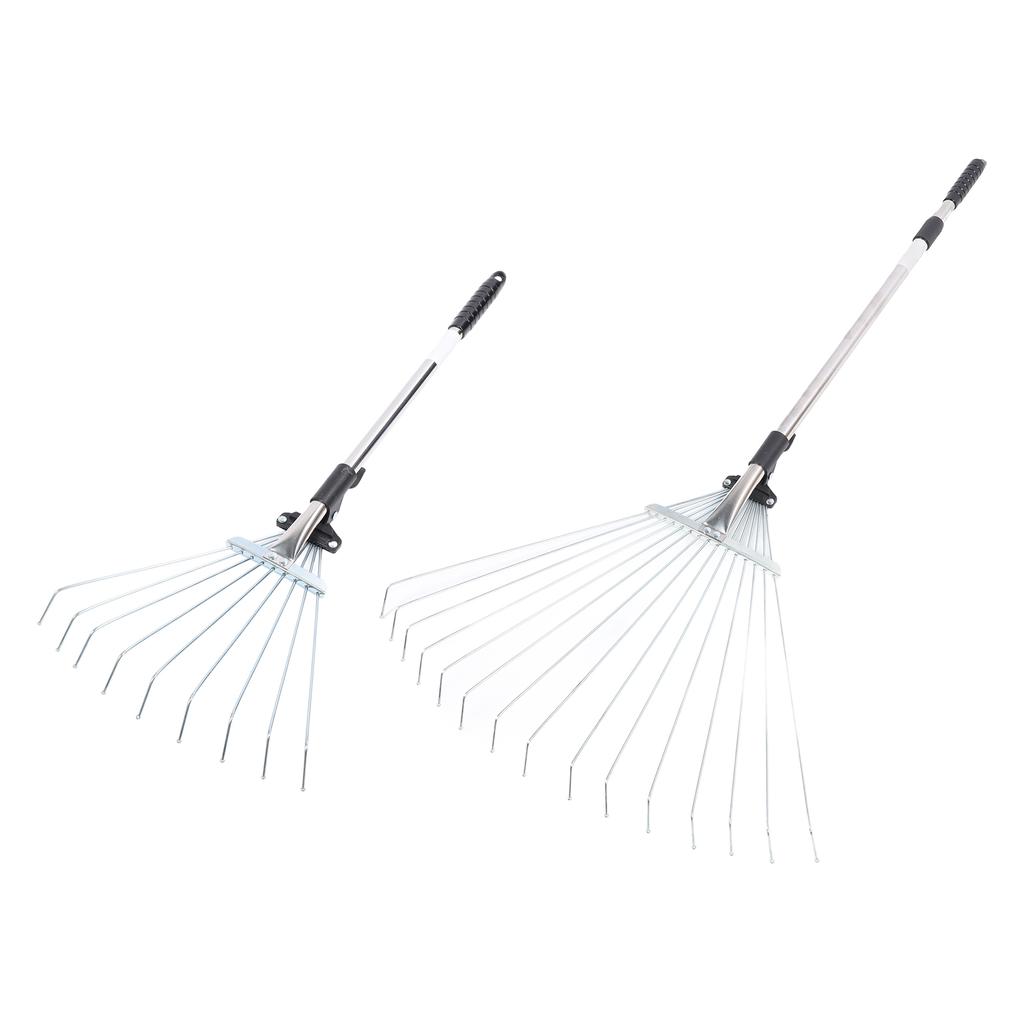 Adjustable Leaf Rake Retractable Expandable Stainless Steel Metal Lawn Yard Garden Hand Tool