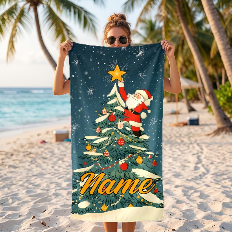 Jolly Santa Claus (1) Custom Name Beach Towel Large Towel for Beach Pool Swimming Vacation Travel Gift