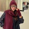 Winter wind solid color threaded knitted hat scarf two-piece set women's warm wool hat scarf set