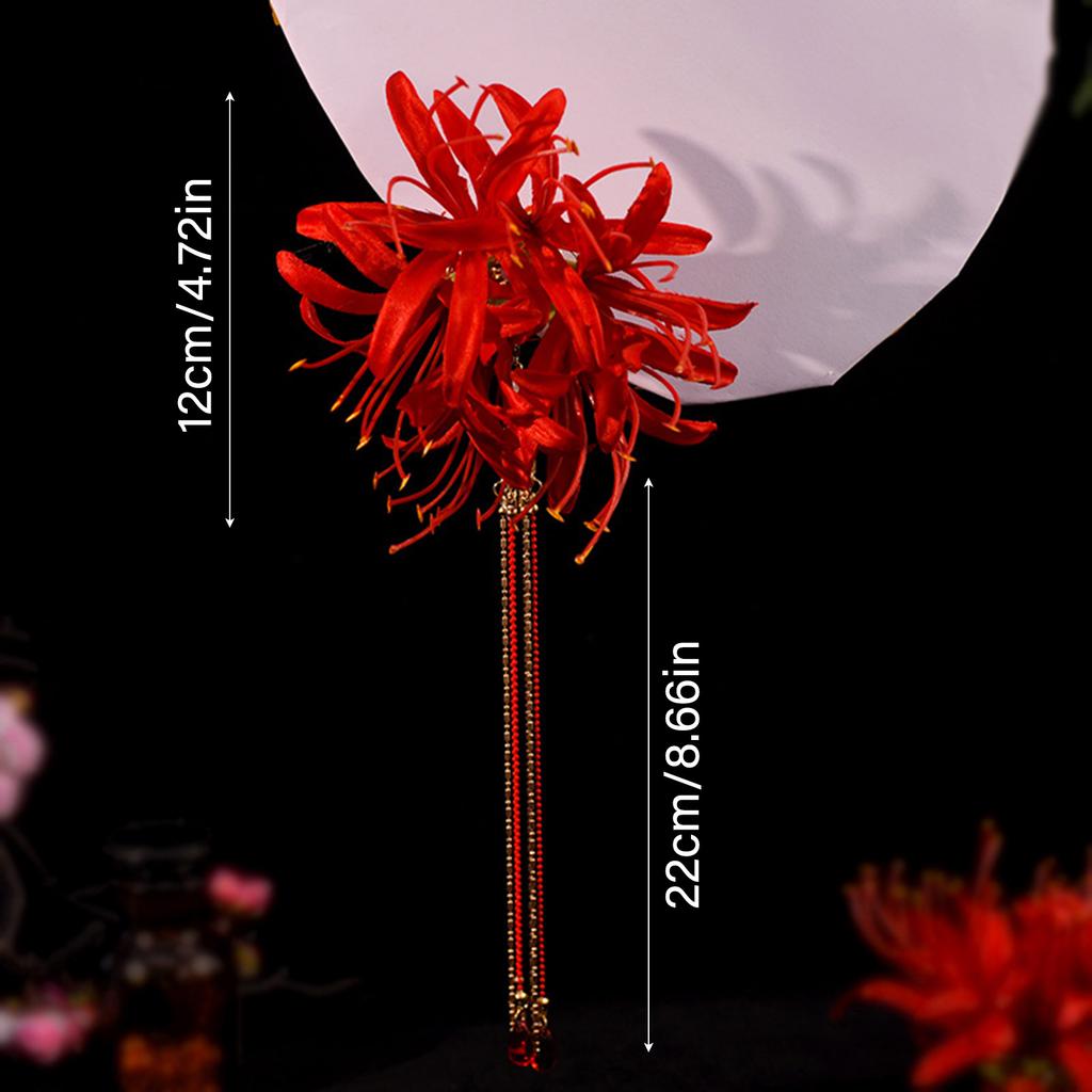 Fairy Red Silk Flower Hair Clips Chain Tassel Hairpins Women Girls Party Headpieces Retro Chinese Wedding Bride Hair Jewelry