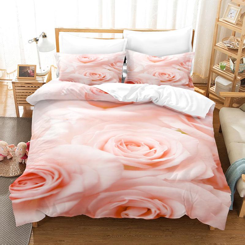 Pink Rose Duvet Cover Set Romantic Themed Valentine's Day Mother's Day Gift Bedding Set Queen King Size Polyester Quilt Cover