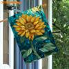 2D Flat, 1 Extra-large Double-sided Sunflower Garden Flag - Teal and Golden Mosaic Design with Leaf Pattern, Durable Outdoor/indoor Decor, Suitable F