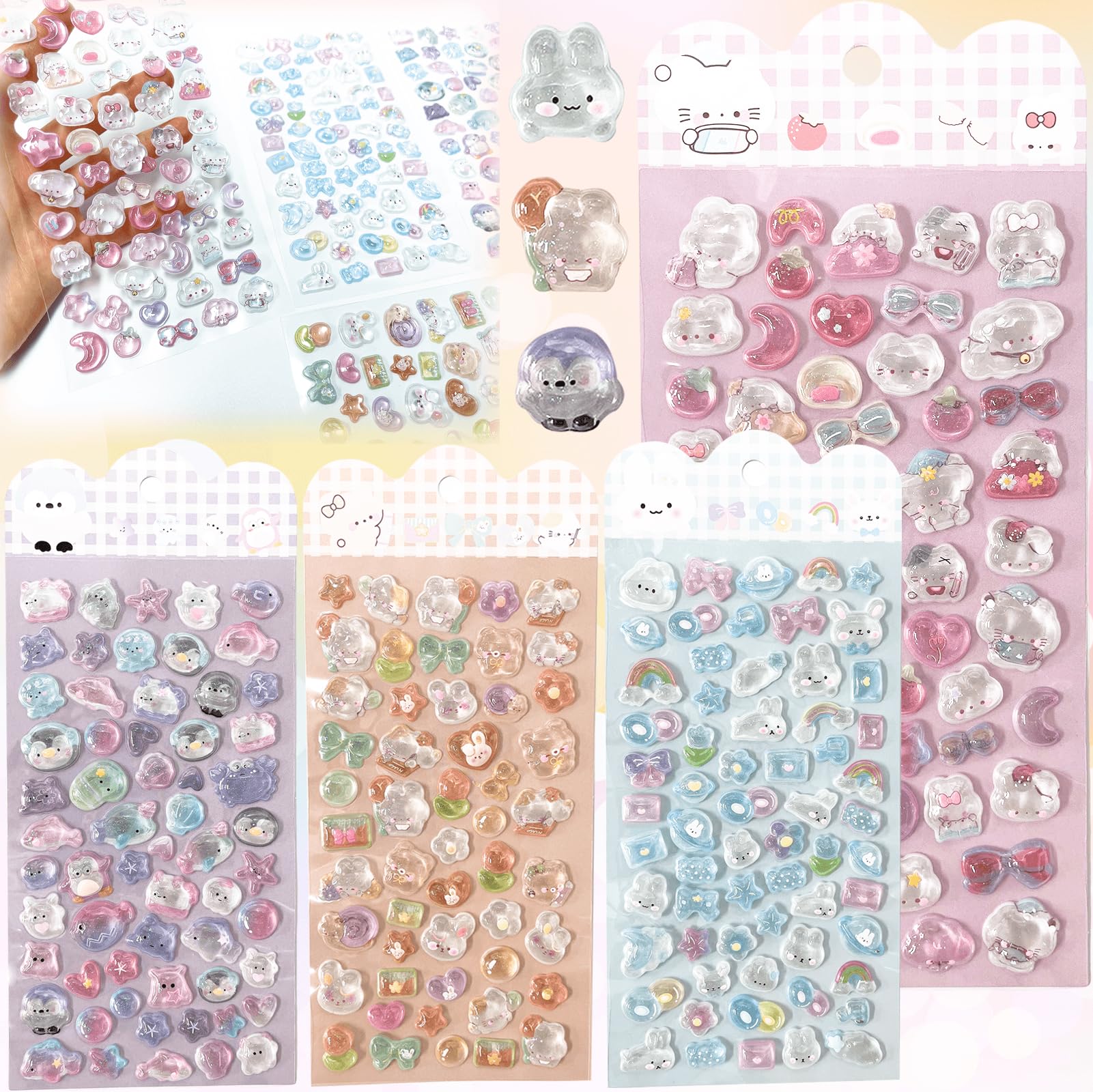 

TattiOut Puku Puku 2026 New Model Sticker Pack 4 Sheets Medium Solid Puffy 3D Glossy Glitter Notebook Decor Bunny Cat Penguin Girl Kids Gift TO24FD008