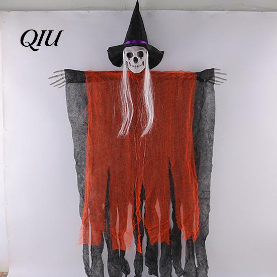 Spooky Door Hanging Decor 38" Halloween Witch Decoration, Scary Flying Skeleton Ghost Gauze Decoration for Outdoor, Indoor Haunted House Porch