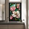 Colorful Retro Floral & Bird Static Cling Window Film - No Glue, Removable