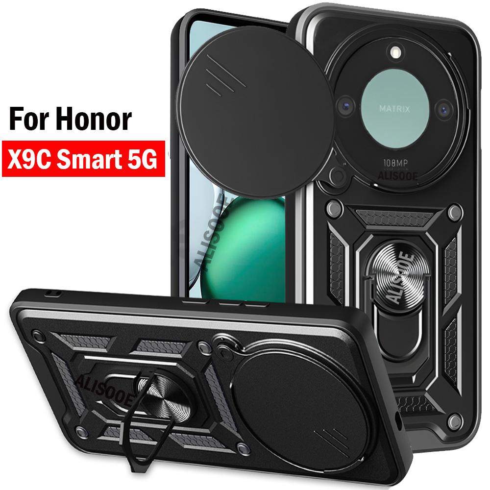 Armor Holder Funda for Honor X9C Smart 5G Case Slide Camera Protection Ring Stand Shockproof Back Cover Capa Funda