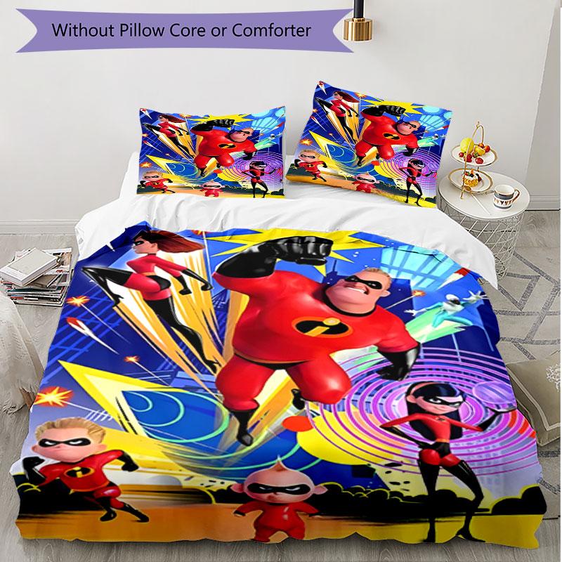 3pcs Duvet Cover Set (1*Duvet Cover + 2*Pillowcase, Without Core), Incredibles Print Soft All‑Season Bedding Set, Home Bedroom Decor Gift