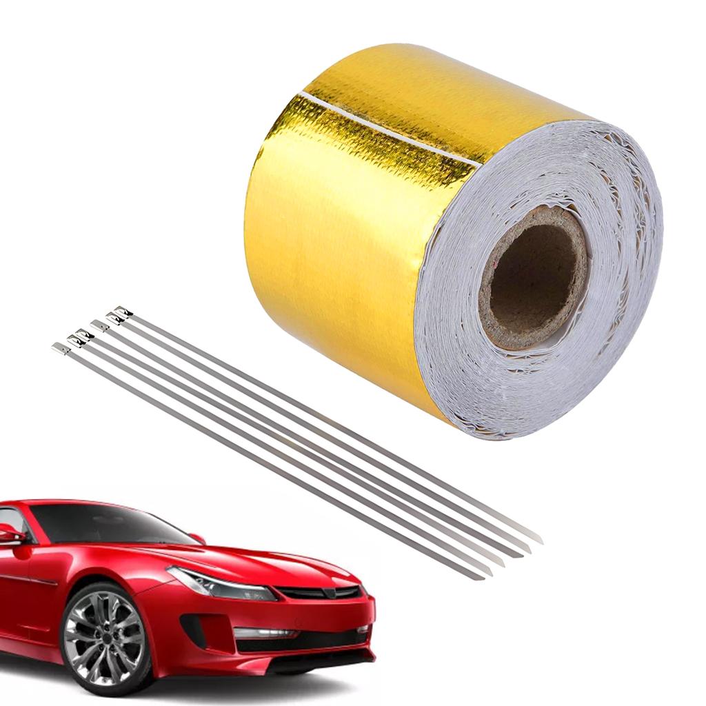 Car Exhaust Pipe Gold Thermal Exhaust Tape Heat-Resistant Golden Aluminum Foil Tape Turbo Heat Exhaust Thermal Wrap Tape
