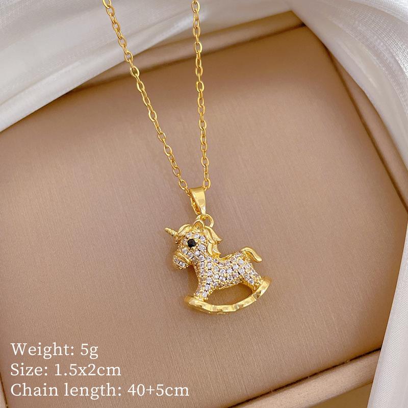 Stainless Steel Copper Micro-Inlaid Natural Stone Heart Fashion Light Luxury Elegant Electroplated Sporty Unisex Necklace