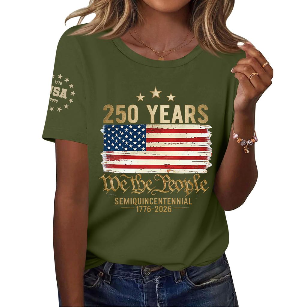 Women's Fashion Casual Printed Short Sleeve Round Neck Pullover Tops