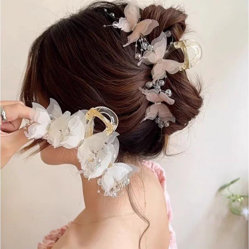 New Butterfly Large Hair Claw for Thick Hair Claws Crab Women Sweet Pink Hairpin Ponytail Hair Clip Claw Accessories